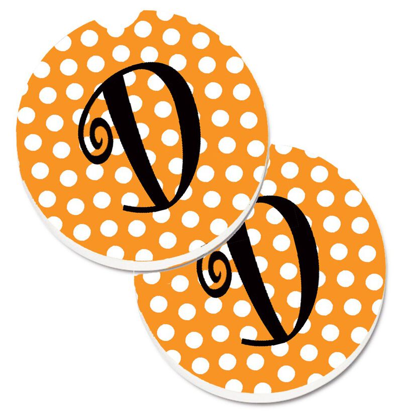 Caroline's Treasures Monogram Initial D Orange Polkadots Set of 2 Cup Holder Car Coasters CJ1033-DCARC, 2.56, Multicolor