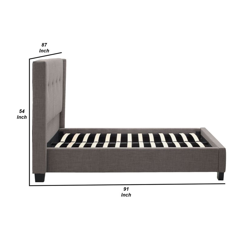 Adams Low Profile King Bed, Piped Edges, Tufted Linen, Gray