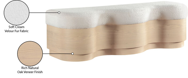 Meridian Furniture Savoy Cream Velour Fur Fabric Bench