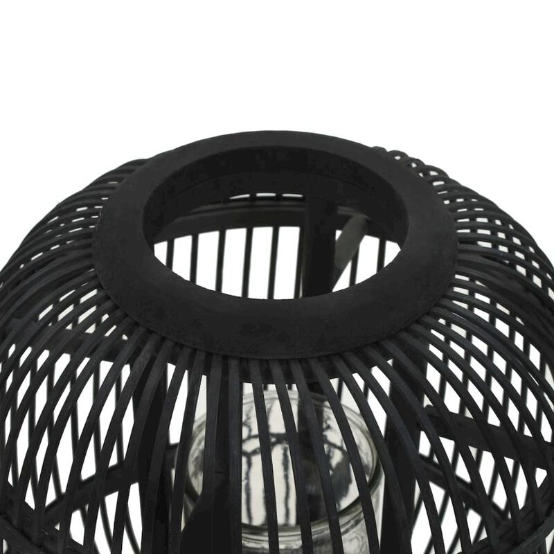Candle Holder Black Bamboo and Glass Standard Portable