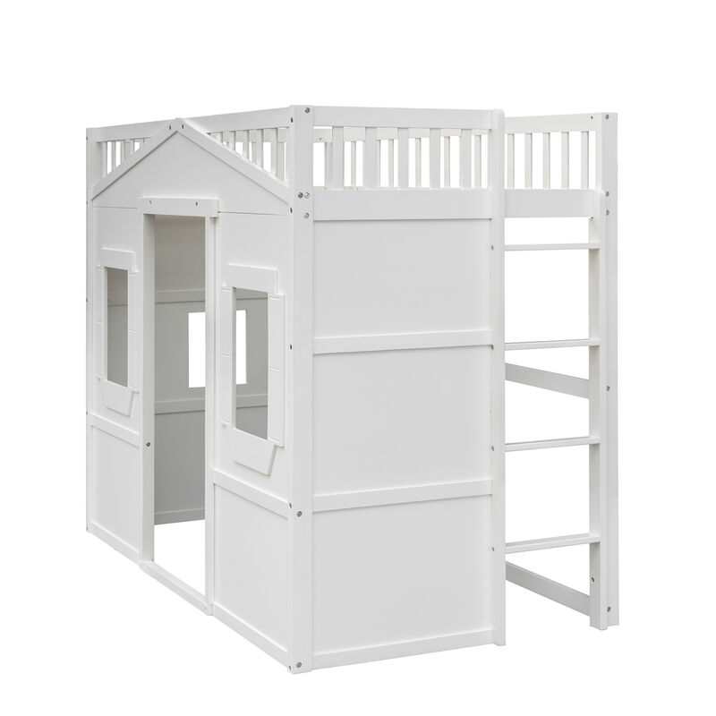 Whisen Elegant Design Twin Size House Loft Bed With Ladder