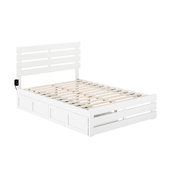 Oxford Full Bed with Footboard and USB Turbo Charger with 2 Drawers in White