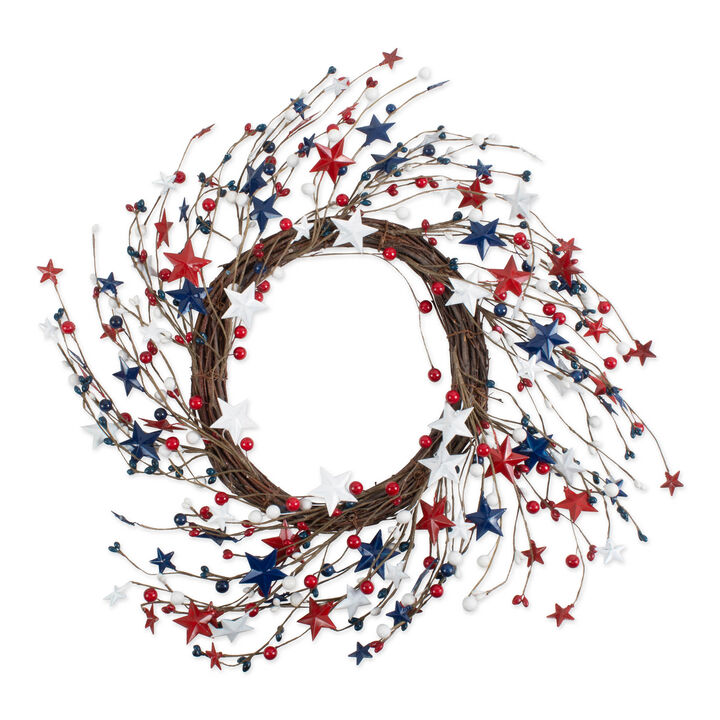 21" Blue  Red  and White 4th of July Artificial Round Wreath