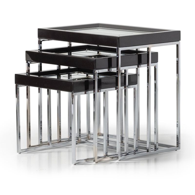 Michael Amini Carmela Nesting Tables, Set of 3 - Glossy Charcoal Sand