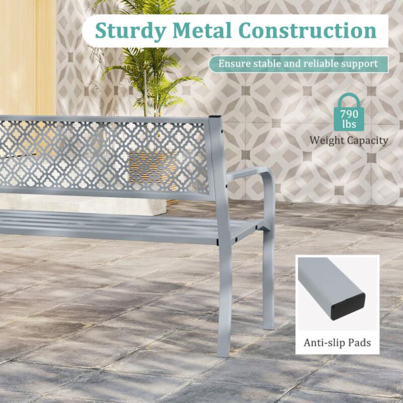 Hivvago Outdoor Garden Bench with Geometric Lattice Backrest and Slatted Seat