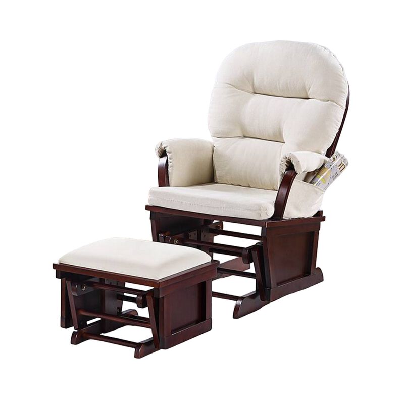 Noni Manual Glider Chair with Ottoman, Dark Brown, Beige