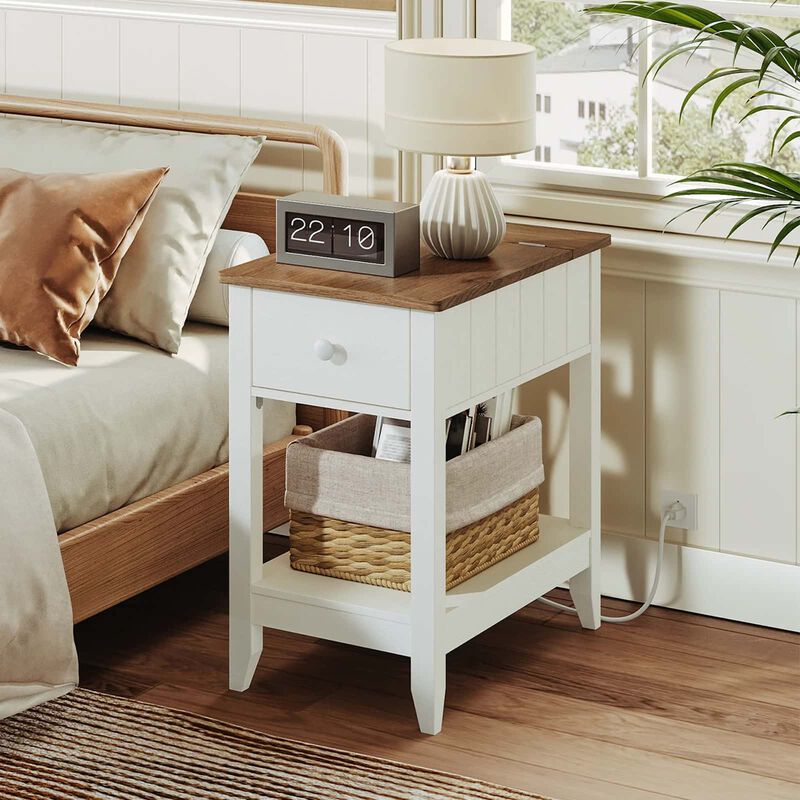 Sofa Side Table with Charging Hub, USB Ports and AC Power Outlets-White image number 3