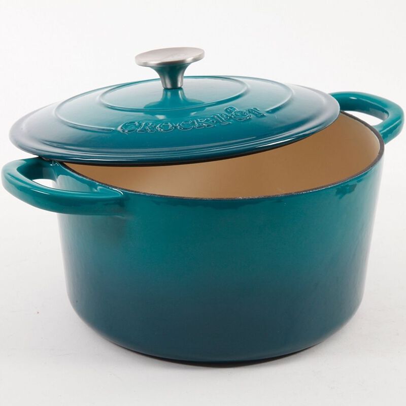 Crock Pot Artisan 5 Quart Round Enameled Cast Iron Dutch Oven in Teal Ombre