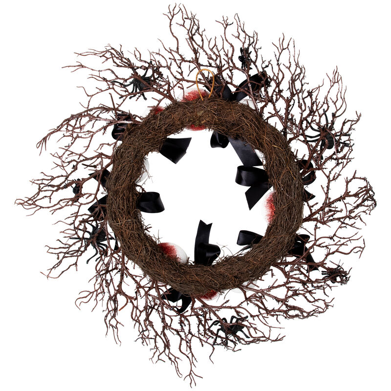 Eyeballs and Spiders Halloween Twig Wreath  24-Inch  Unlit image number 7