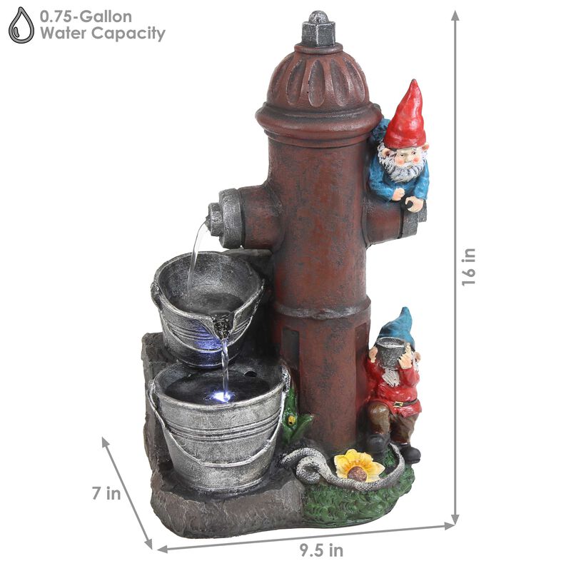 Sunnydaze Electric Fire Hydrant Gnome Water Fountain with LED Light - 16 in