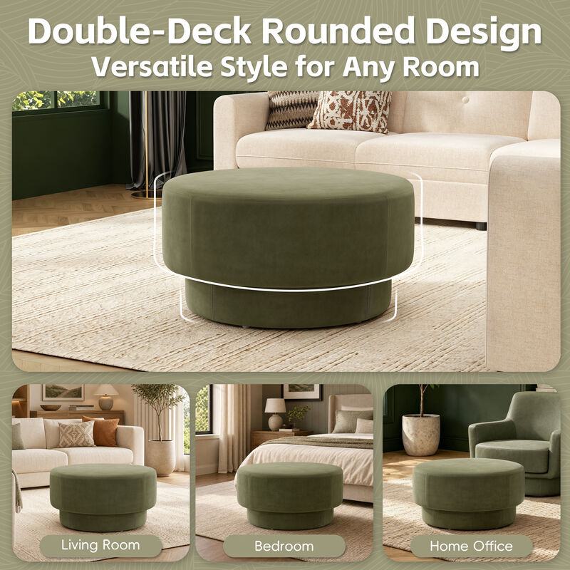 Merax Plush Velvet Round Ottoman with Two-Level Silhouette, Wide 33" Surface, Sturdy Frame image number 4