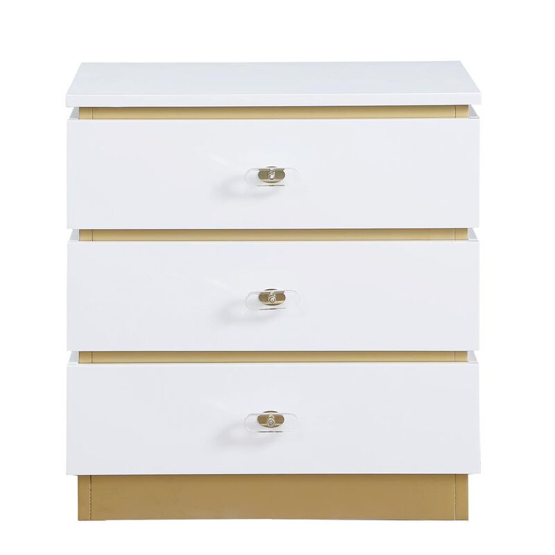 Best Master Furniture Tambert White Lacquered Side Table with Gold Accents