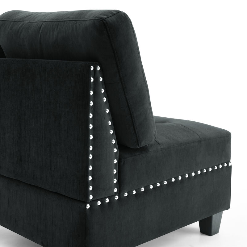 Modular Sectional Single Chair in Black Velvet: Compact and Luxurious Seating Solution