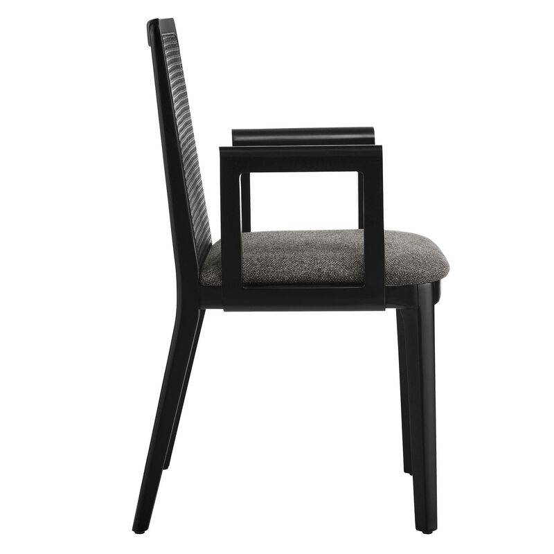 Modway Monarch Wood Dining Accent Armchair with Cane Back and Padded Seat in Black Black Gray image number 5
