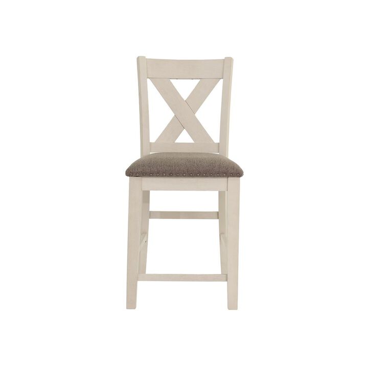 Set of 2 Counter Hight Chairs with X-Cross Back in White and Grey