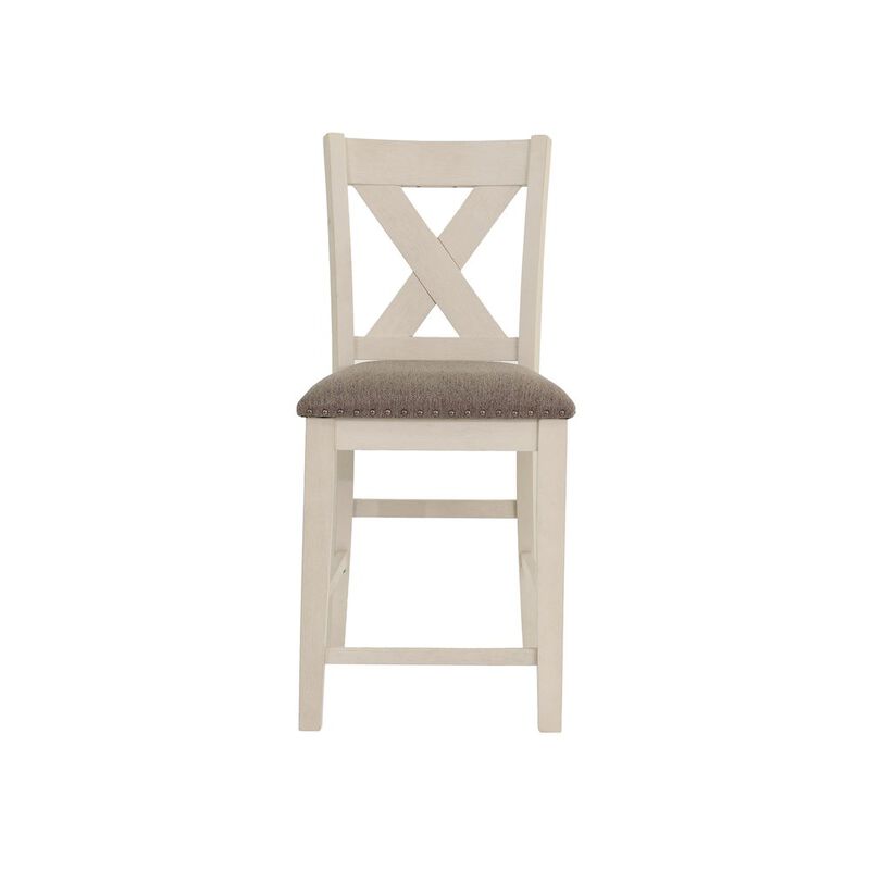 Set of 2 Counter Hight Chairs with X-Cross Back in White and Grey image number 0