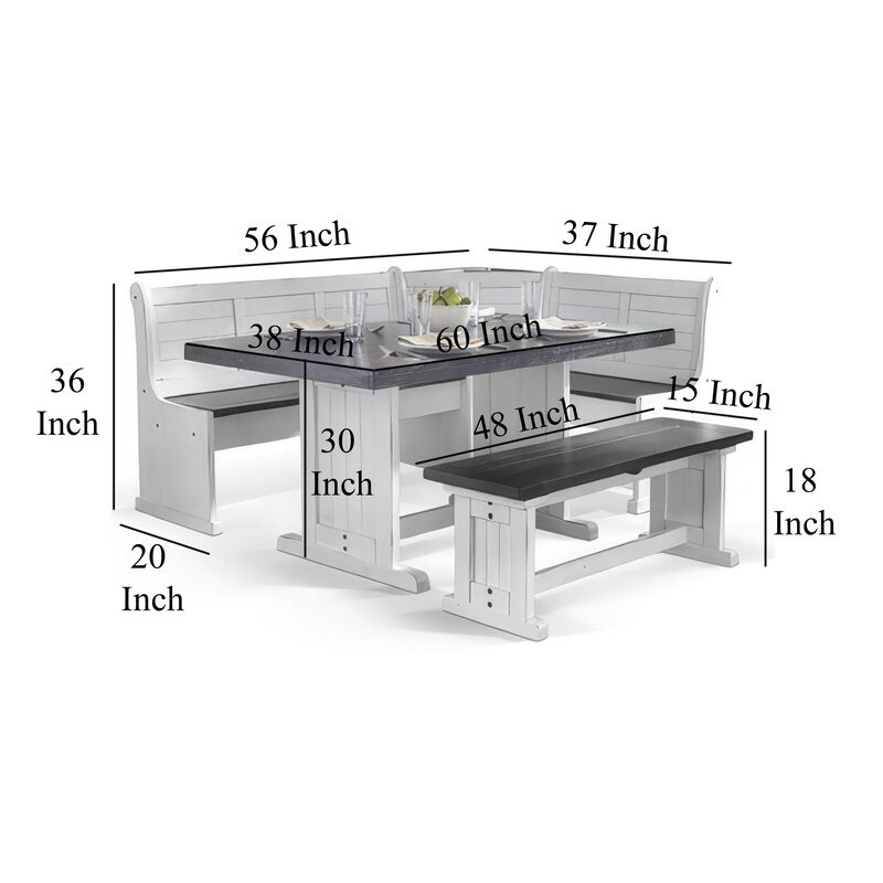 Orso 4pc Breakfast Nook Dining Table Set, Corner Bench, White Brown