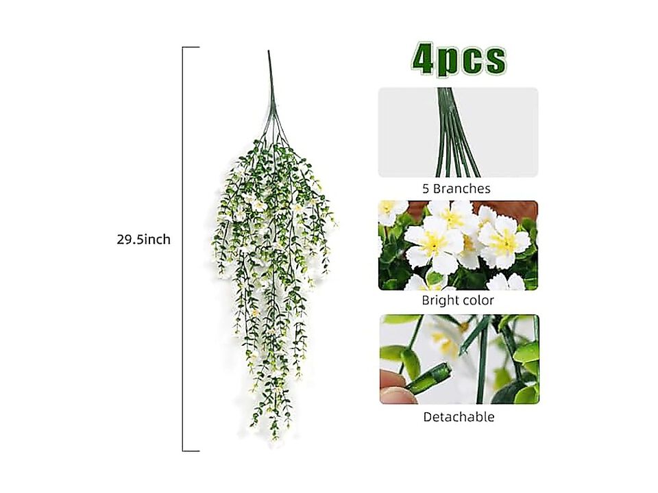 4 Pack Artificial Flowers Outdoors Fake Hanging Plants 29 Inch UV Resistant Silk