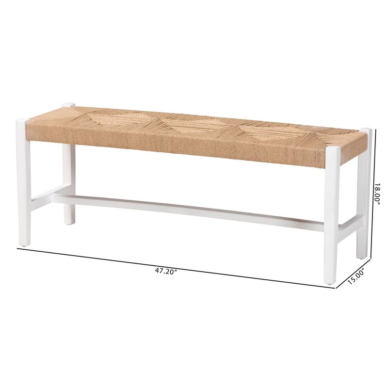 bali & pari Prita Woven Paper Loom Bench with Mahogany Wood Frame - Handcrafted Accent Seating for Dining Room or Entryway