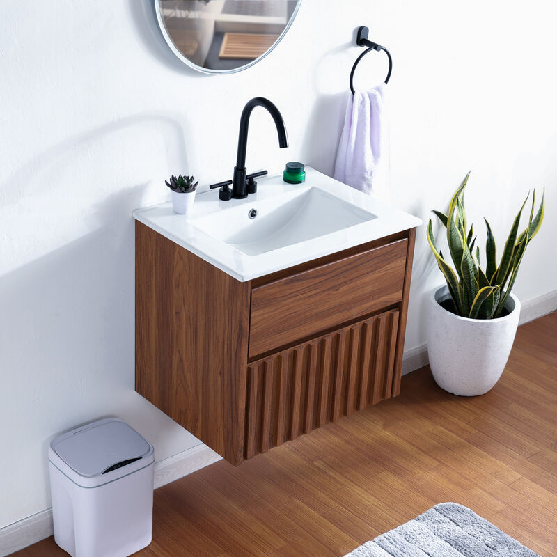 Sherwin 24 in. W x 18 in. x D x 20 in. H Slat Modern Coastal 2-Drawer Wall Mounted Bath Vanity Cabinet Only (Sink Basin Not Included)