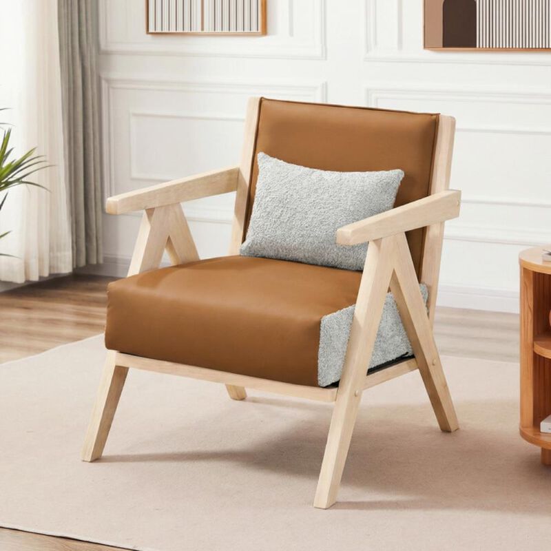 Mid-Century Modern Accent Chair Artificial Leather Sofa Chair with Rubber Wood Frame image number 1