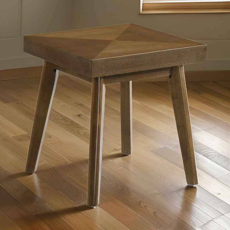 Layla End Table, 22 Inch Square Top, Diamond Parquet, Walnut Brown Wood