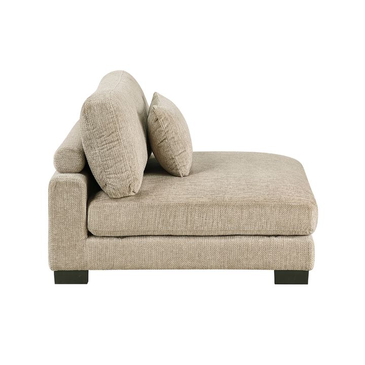 Liny Armless Chair, 1 Pillow, Brown Microfiber, Black Solid Wood