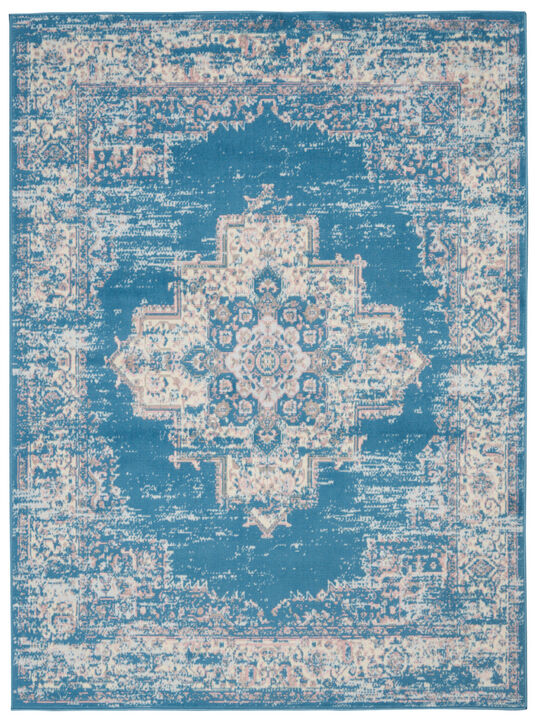 4 X 6 Blue Damask Power Loom Area Rug