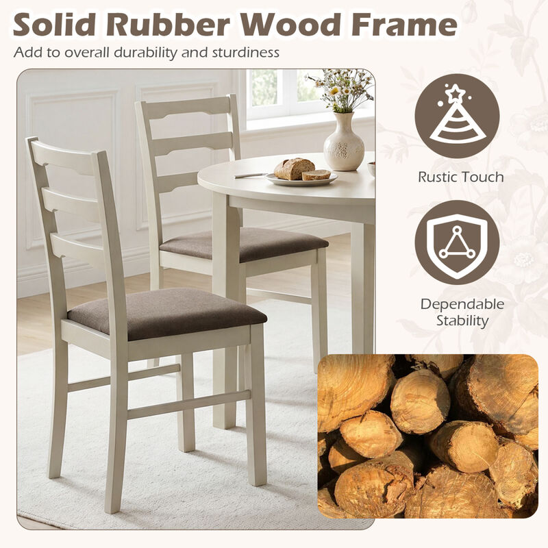 Set of 4 Upholstered Kitchen Chairs with Wooden Legs Linen Look Dining Room Chair Set-Ivory image number 4