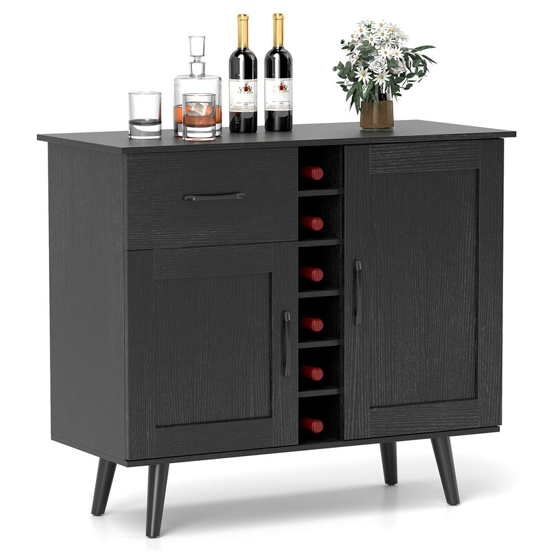 Wine Bar Buffet Cabinet with Storage and 6-Bottle Built-In Wine Rack