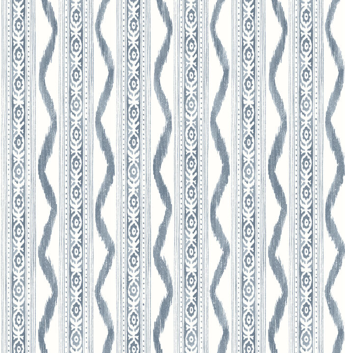 Rhys Blue IKAT Stripe Wallpaper