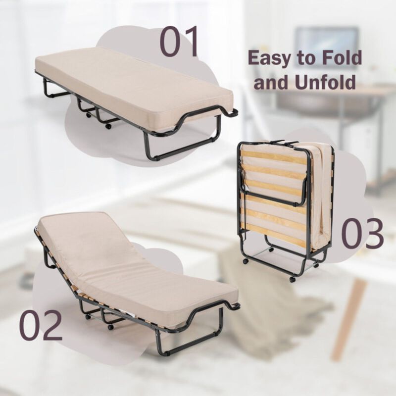 Rollaway Folding Bed with 4 Inch Mattress and Dust-Proof Bag