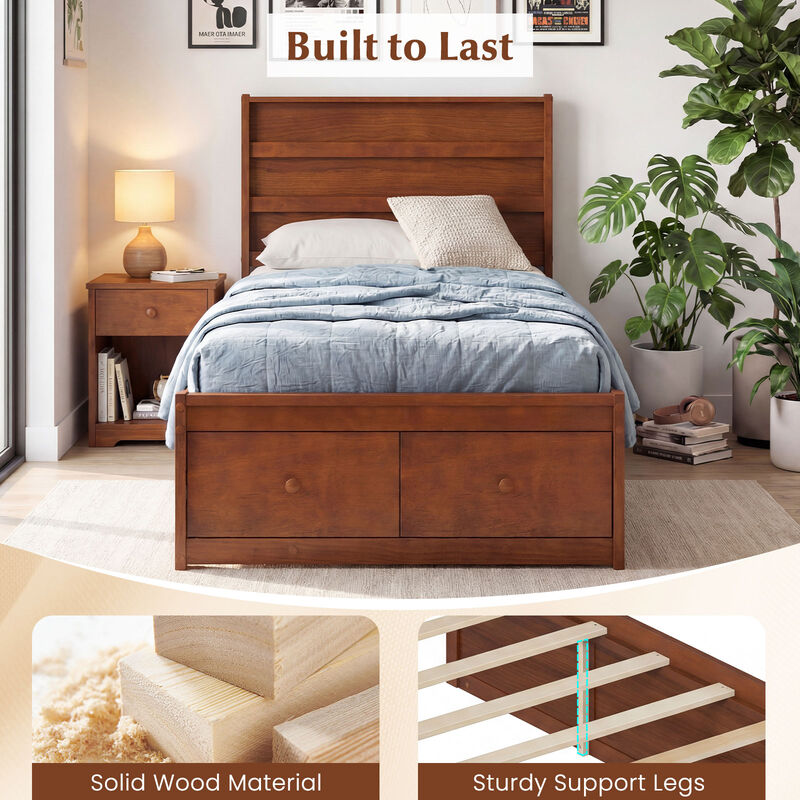 Twin Platform Bed Frame with Built-In Storage Drawers and Headboard image number 4