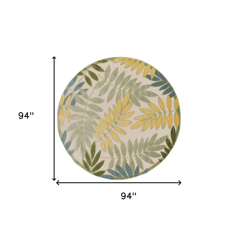HomeRoots 8' Green Yellow And Blue Round Palm Leaf Indoor Outdoor Area Rug image number 6