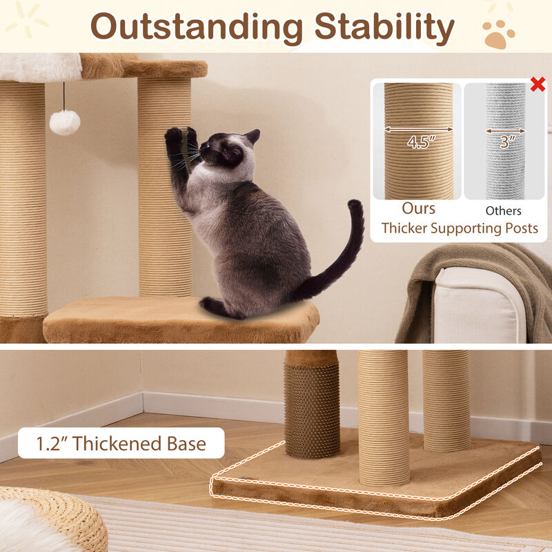 Modern Cat Tree for Indoor Cats with Plush Padded Perch and Dangling Ball
