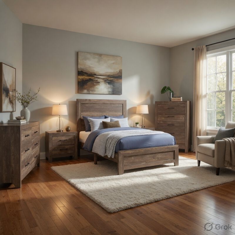 King Size Bedroom Set, Brown Finish, Panel Design, 5-Piece Set with Bed, 2 Nightstands, Dresser and Chest image number 8