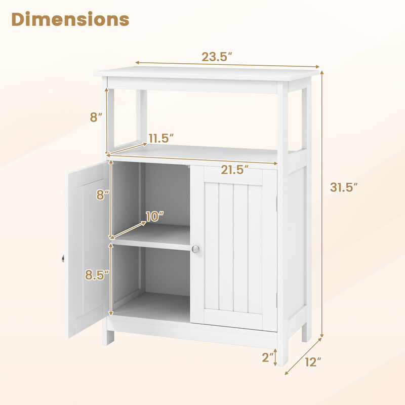 Small Bathroom Floor Cabinet with Open Storage Compartment and Closed Shelves