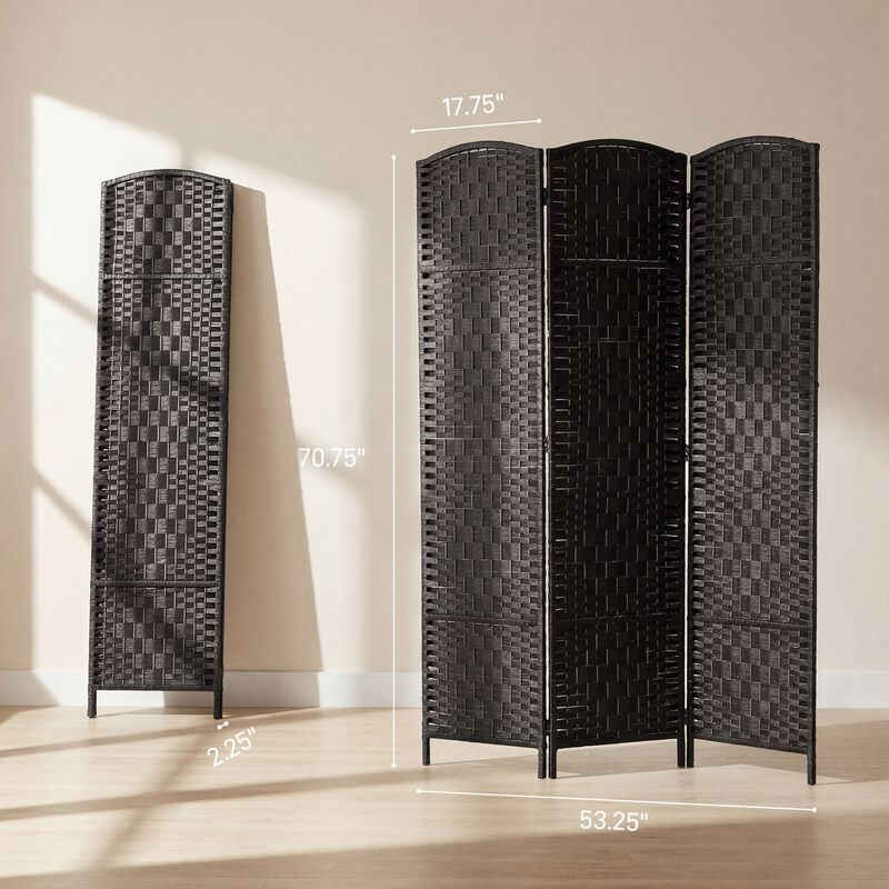 Hivvago Folding Room Divider with 3 Panels and Woven Design image number 2