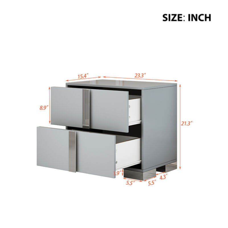 GOODSILO 2-Drawer Mirrored Nightstand Sturdy Bedside Table with Metal Feet Spacious Storage for Bedroom Living Room End Table Home Furniture Piece image number 2