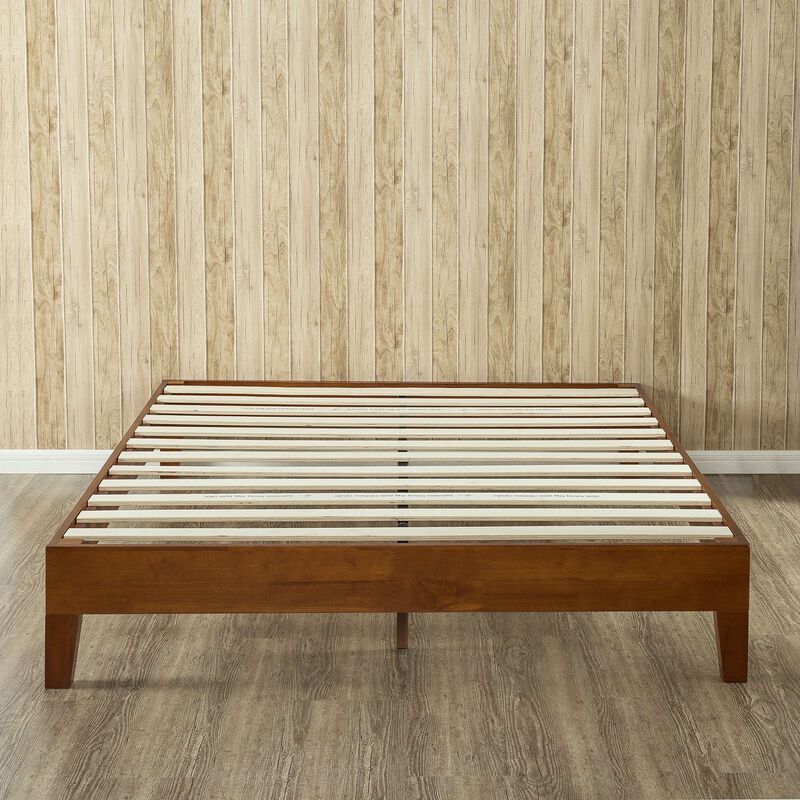 Hivvago Queen size Solid Wood Low Profile Platform Bed Frame in Cherry Finish