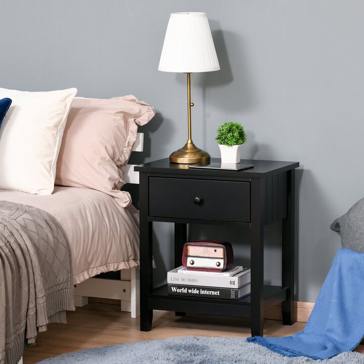 Black Nightstand: Compact Bedside Table with Drawer and Shelf