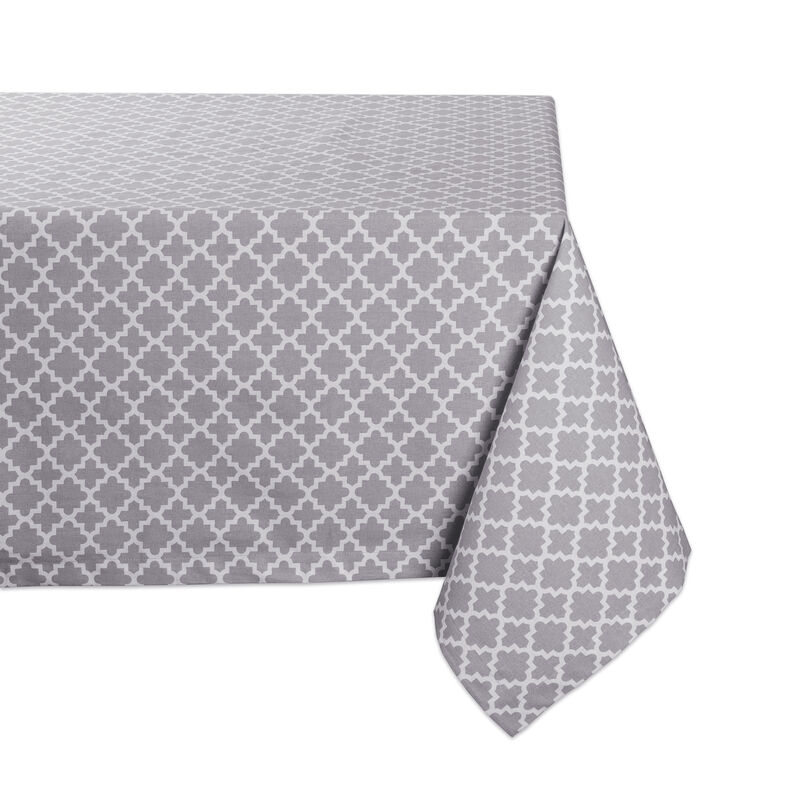 84" Gray Cotton Lattice Tablecloth image number 1