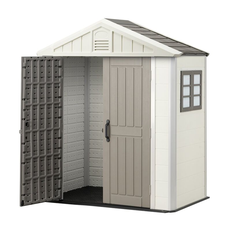 Weather Resistant Resin Garden Storage Shed with Reinforced Floor, Lockable Door for Tools & Bike Storage-Grey image number 7