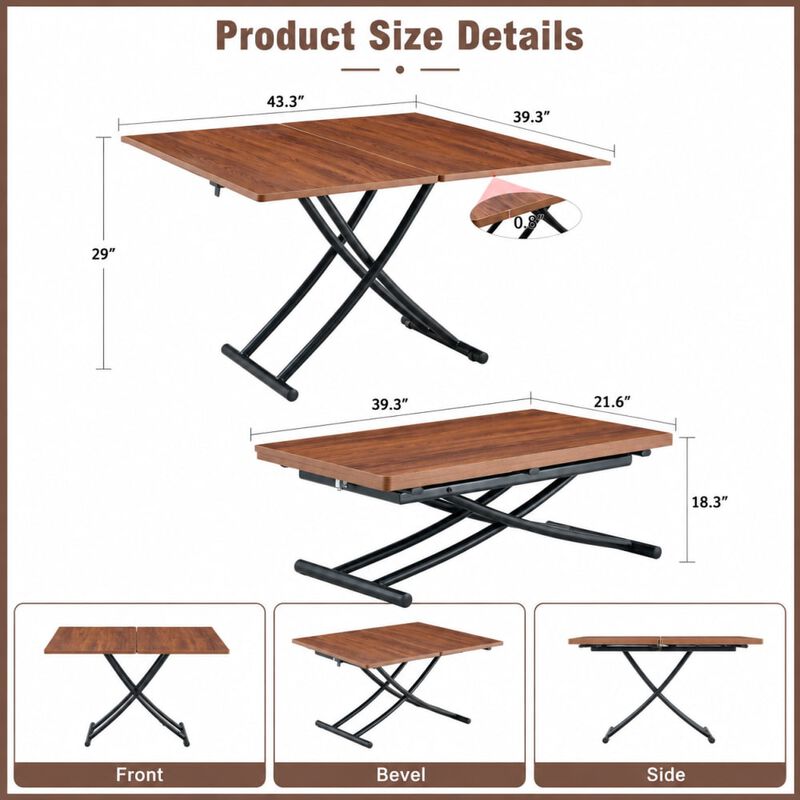 GOODSILO Multifunctional Adjustable Height Lifting Table Foldable Desktop for Home Office Dining Coffee Dressing Space Saving image number 1