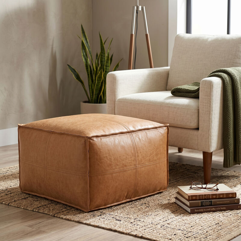 Simpli Home Brody 24W Square Top Stitch Pouf image number 1