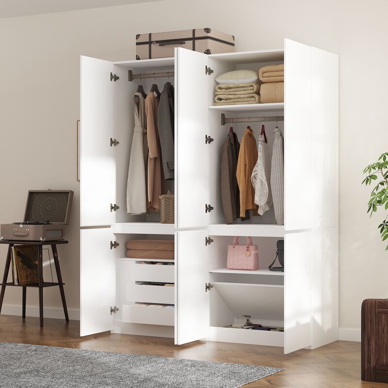 FUFU&GAGA Modern Smooth Touch White Wardrobe with 8 Doors and Hidden Storage Space, Openable Panels and Flip-Up Bottom, (63 in. W x 19.7 in. D x 78.7 in. H), Pure White