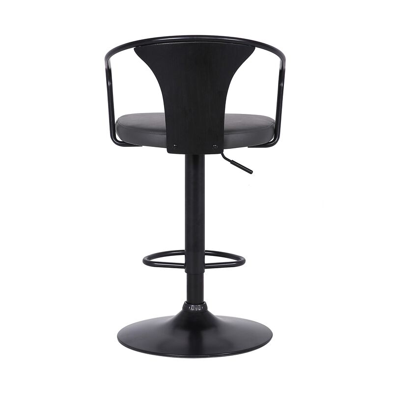 Adjustable Leatherette Swivel Barstool with Curved Back, Gray-Benzara
