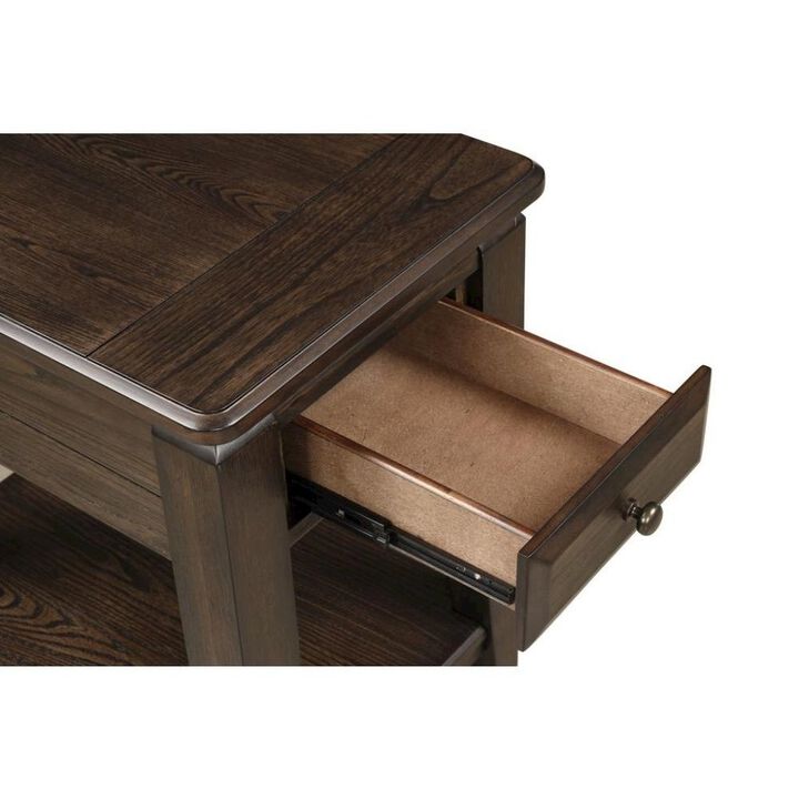 FurniFact Mahogany Side Table with 1 Drawer &ndash; Wooden Table for Bedroom or Living Room