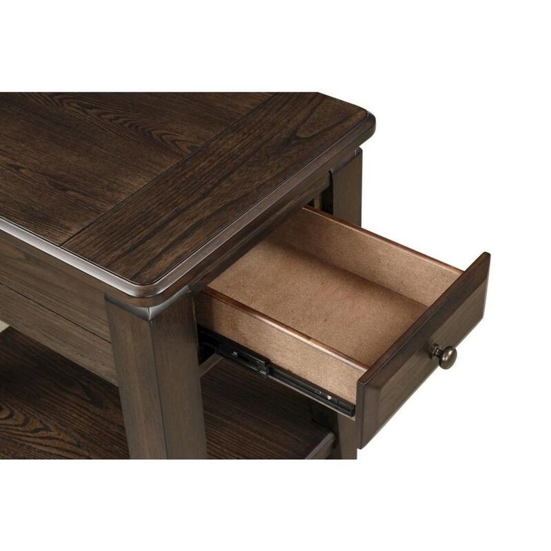 FurniFact Mahogany Side Table with 1 Drawer &ndash; Wooden Table for Bedroom or Living Room image number 1