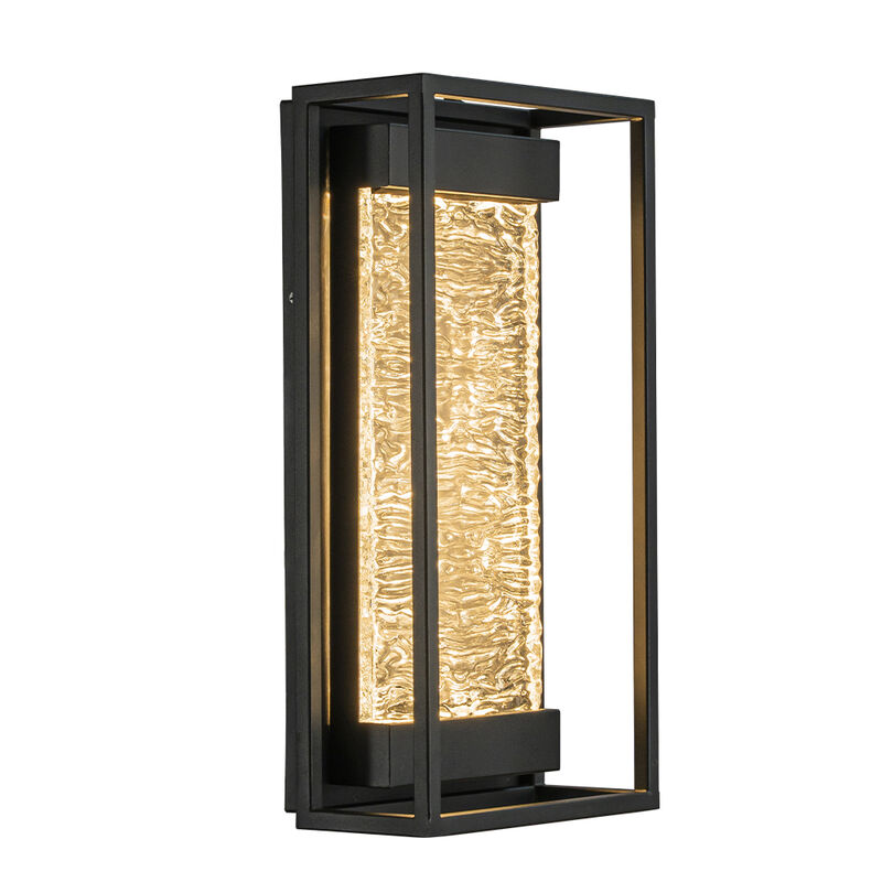 H15" Modern Outdoor Integrated LED Wall Light with Dusk to Dawn Sensor Matte Black Exterior Light Fixture with Handcrafted Textured Glass Wall Lantern for Porch Garage Entryway image number 0